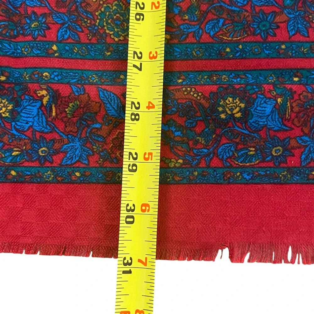 Vintage Made in Italy Red Floral Paisley Square Scarf Fringed 31x31